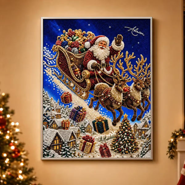 🎅🎄 Premium 3D Pearl Christmas Reindeer Diamond Painting Art Kit | Luxury Flocked Canvas with Scratch-Resistant Non-Fading Pearl Beads DIY Holiday Decor⛄️❄️