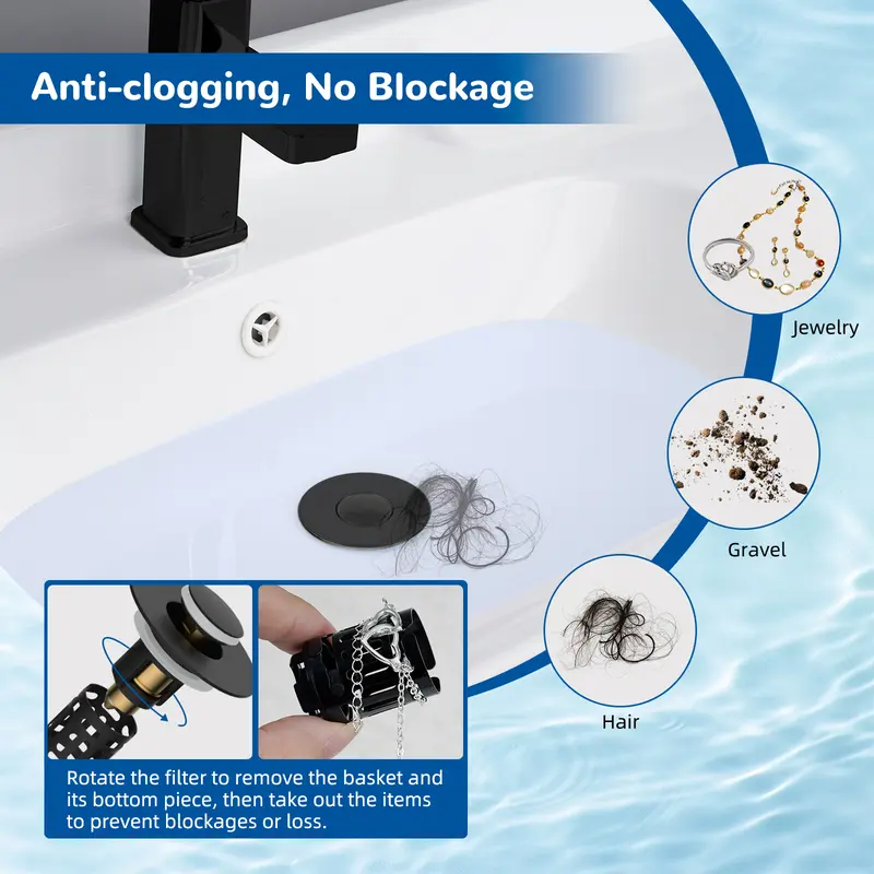 🚿 Smart Sink Drain Stopper – 3-in-1 Pop-Up Strainer with Hair Catcher & Filter Basket