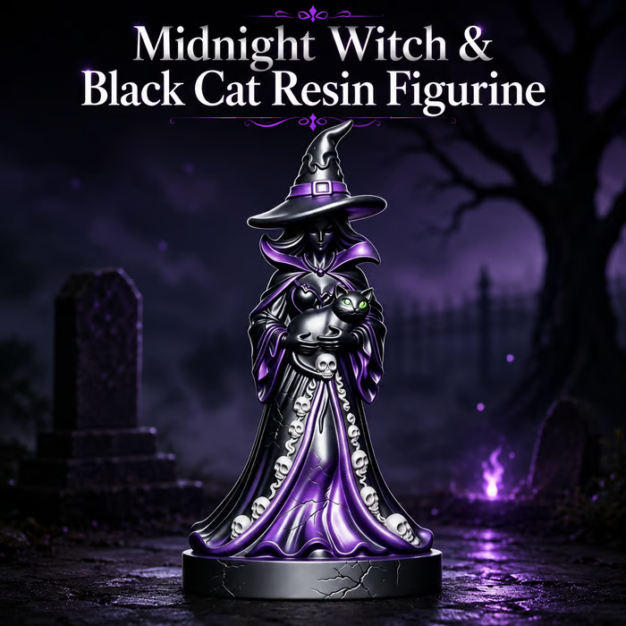 🔥 Last Day 49% OFF – 🧙‍♀️ Midnight Witch & Black Cat Lantern Figurine ✨