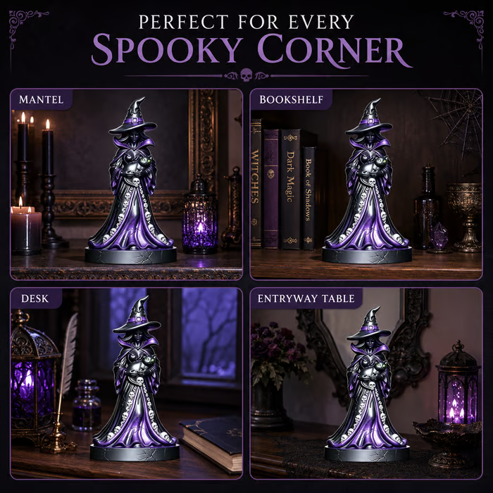 🔥 Last Day 49% OFF – 🧙‍♀️ Midnight Witch & Black Cat Lantern Figurine ✨
