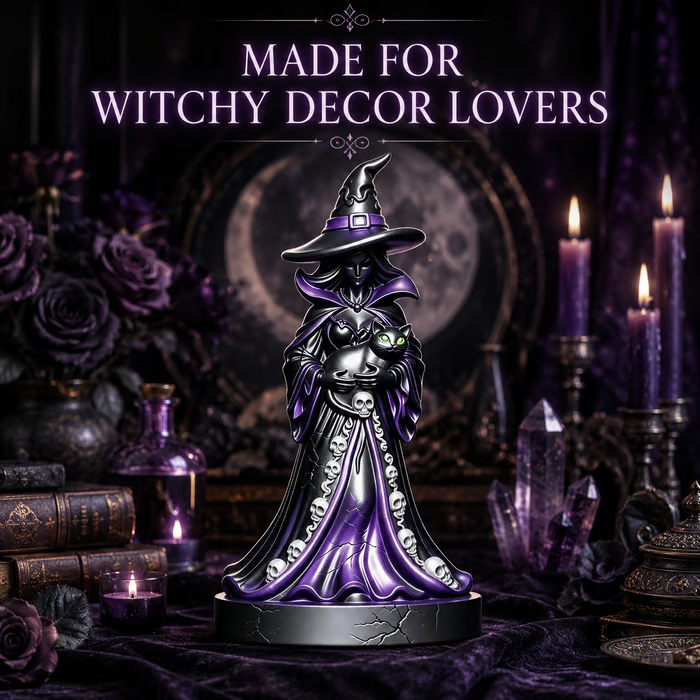 🔥 Last Day 49% OFF – 🧙‍♀️ Midnight Witch & Black Cat Lantern Figurine ✨