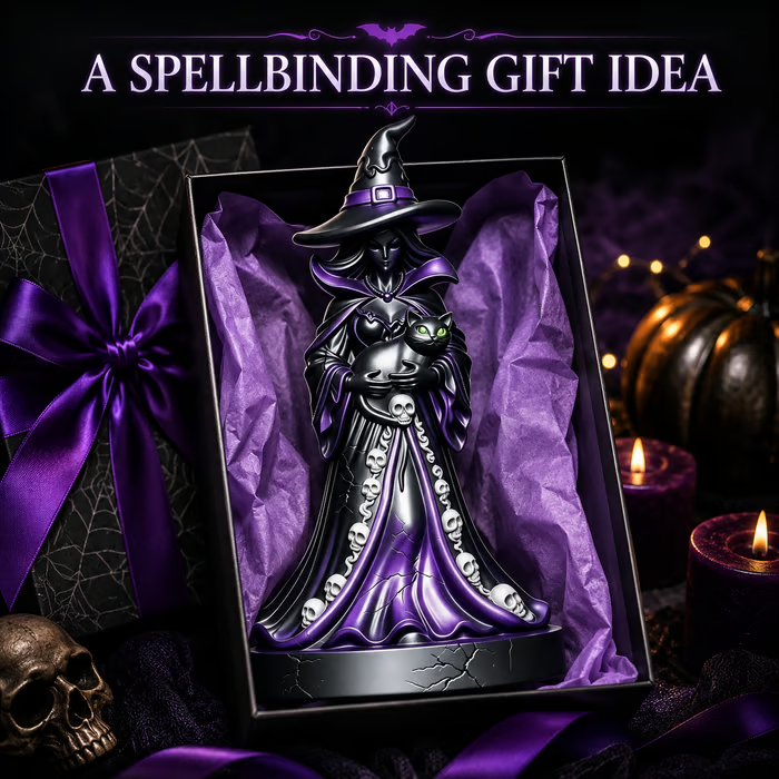 🔥 Last Day 49% OFF – 🧙‍♀️ Midnight Witch & Black Cat Lantern Figurine ✨