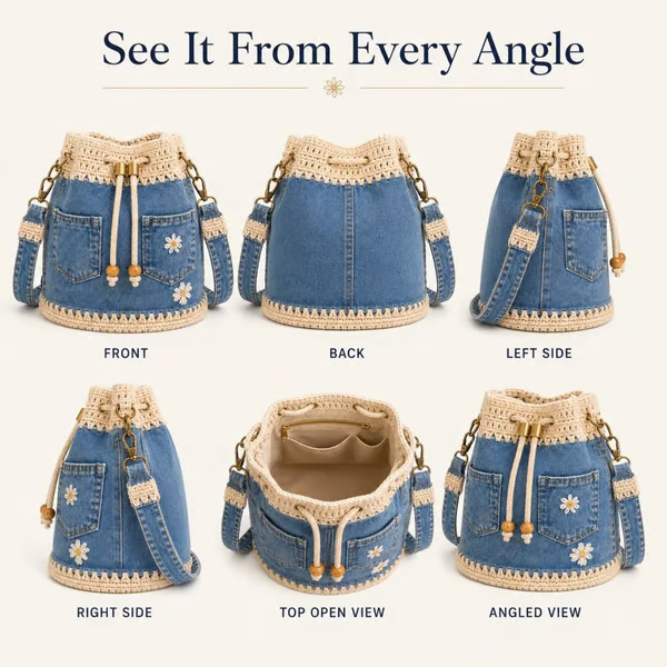 🔥HOT SALE 49% OFF✨👜Handmade Denim Crochet Bucket Bag