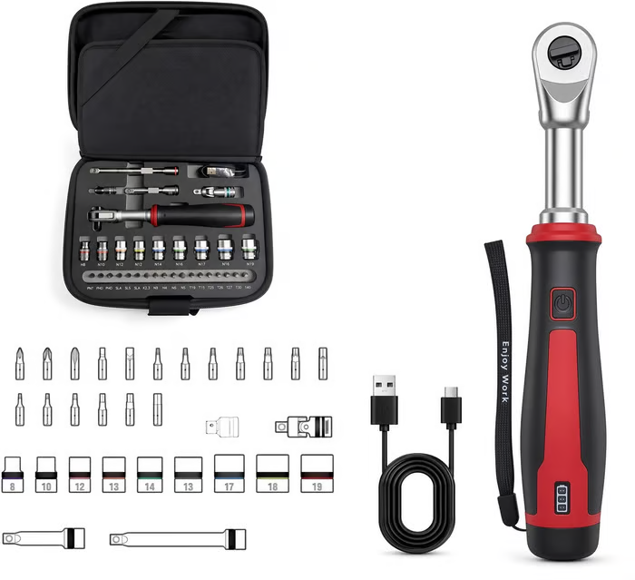 🔥 Compact Cordless Electric Ratchet Tool with LED Light – Rechargeable Power Wrench for Auto Repair & DIY