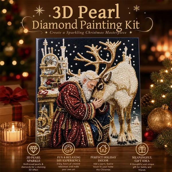 🎅🎄 Premium 3D Pearl Christmas Reindeer Diamond Painting Art Kit | Luxury Flocked Canvas with Scratch-Resistant Non-Fading Pearl Beads DIY Holiday Decor⛄️❄️