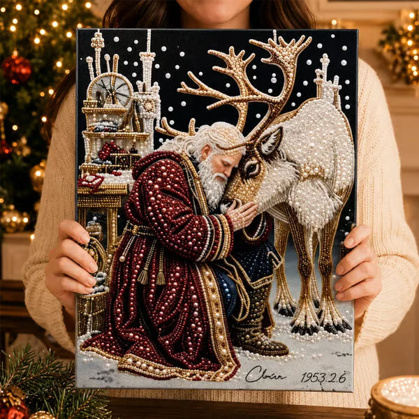 🎅🎄 Premium 3D Pearl Christmas Reindeer Diamond Painting Art Kit | Luxury Flocked Canvas with Scratch-Resistant Non-Fading Pearl Beads DIY Holiday Decor⛄️❄️