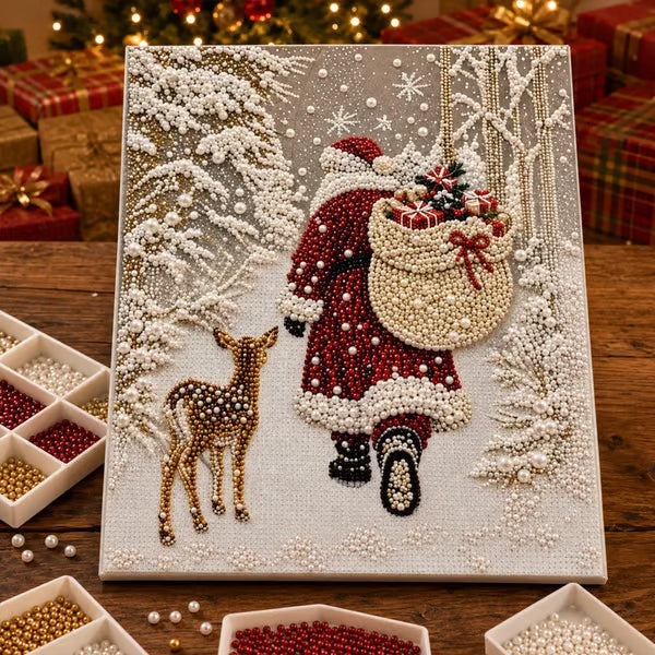 🎅🎄 Premium 3D Pearl Christmas Reindeer Diamond Painting Art Kit | Luxury Flocked Canvas with Scratch-Resistant Non-Fading Pearl Beads DIY Holiday Decor⛄️❄️